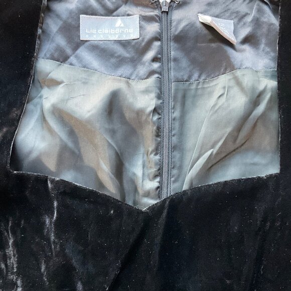 Vintage Liz Clairbone Medium Black Velvet Formal Dress Long Sweetheart Lady Like - Picture 13 of 15